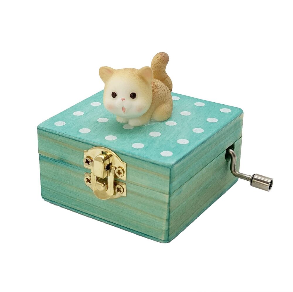 4691 Gift Wrapped Mini Wooden Hand Crank Music Box with Lovely Cat Tune: